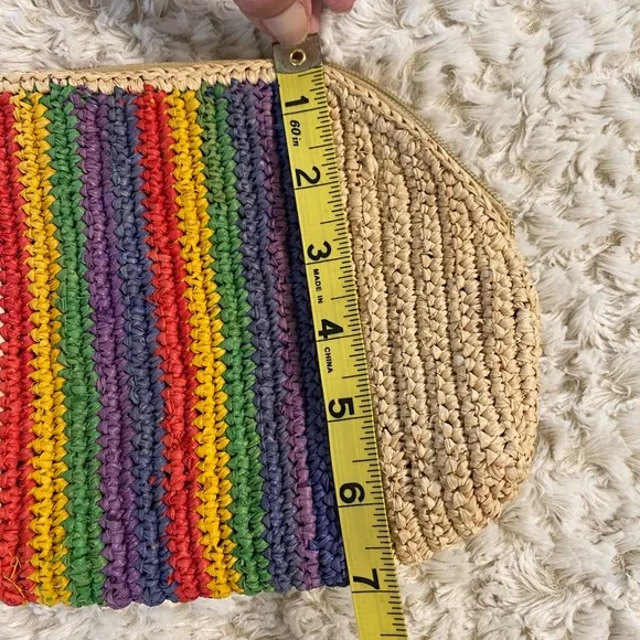 NWT 🏳️‍🌈 Mar Y Sol Straw Mulitcolored Clutch with Pom Pom
